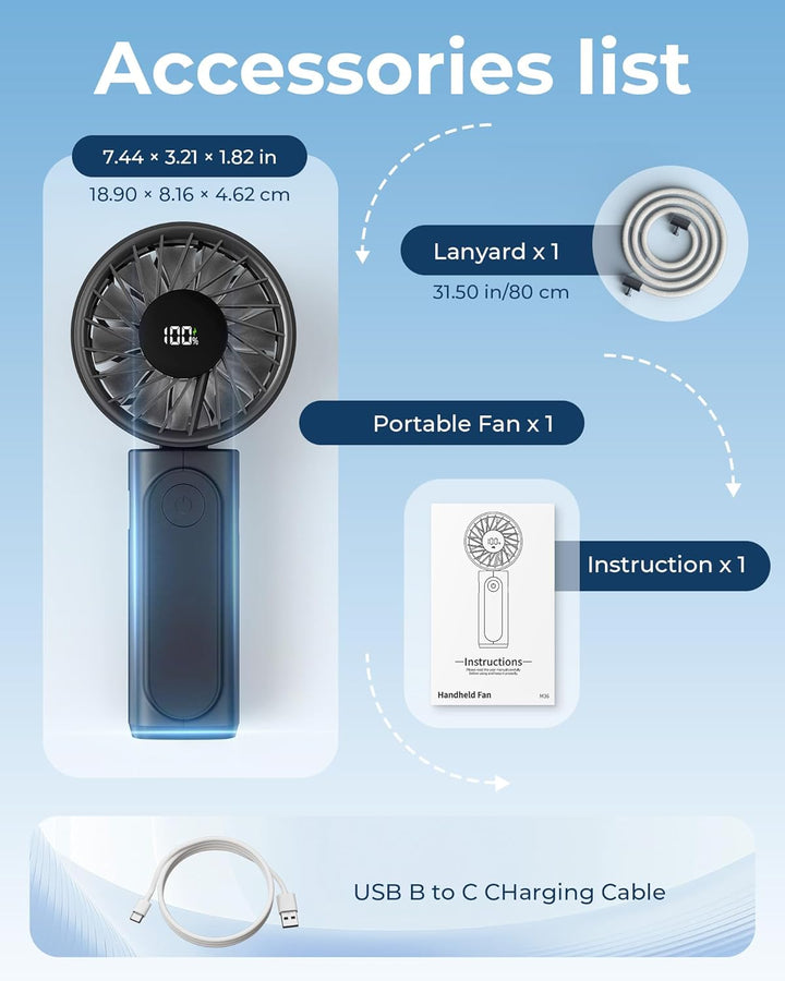Peiyuu Handventilator, Tragbarer Mini Ventilator mit 4000 mAh, LED-Display Handventilator mit 6 Gesc