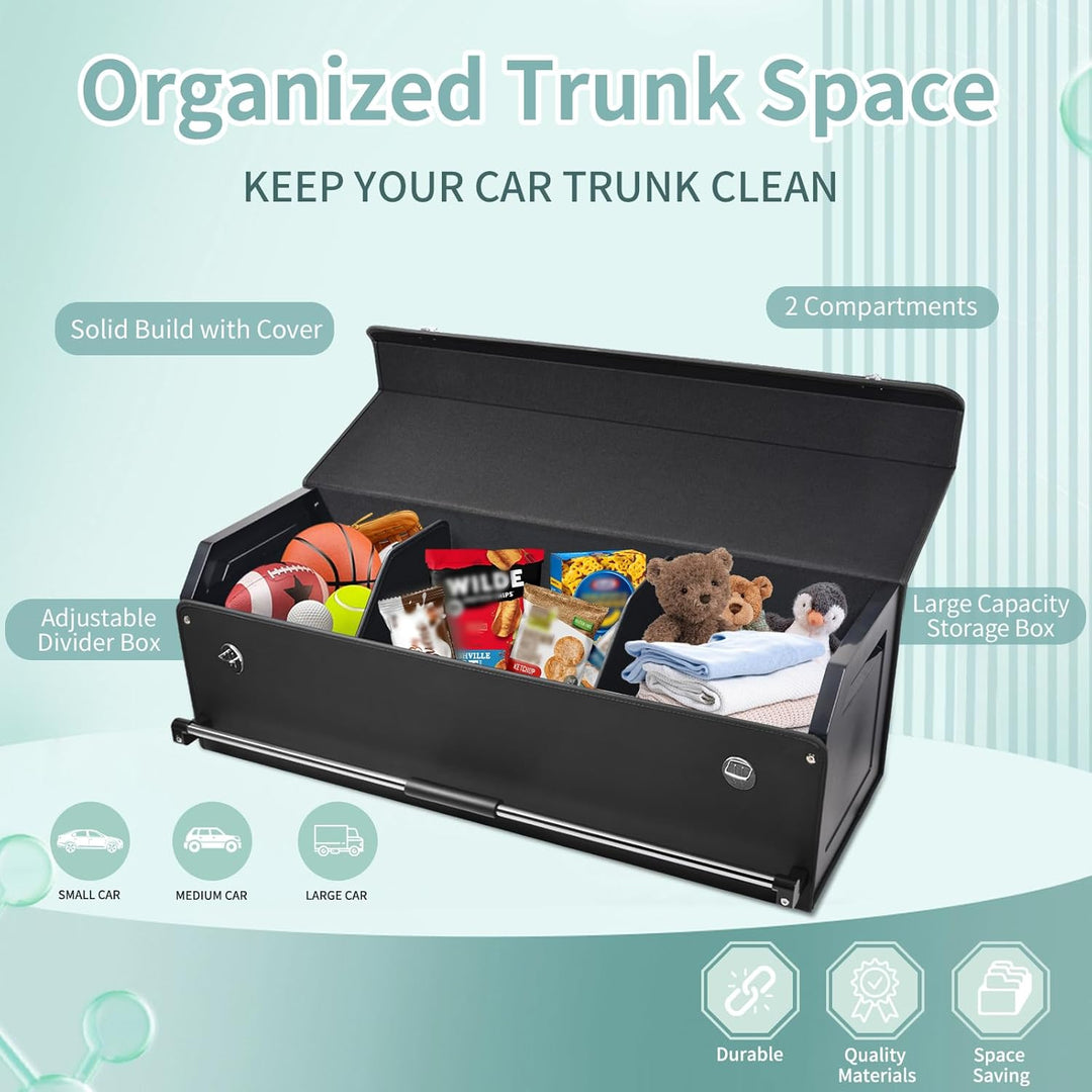 Auto Kofferraum Organizer mit Deckel – Multifunktionale Leder-Aufbewahrungsbox und Stabiler Griff, P