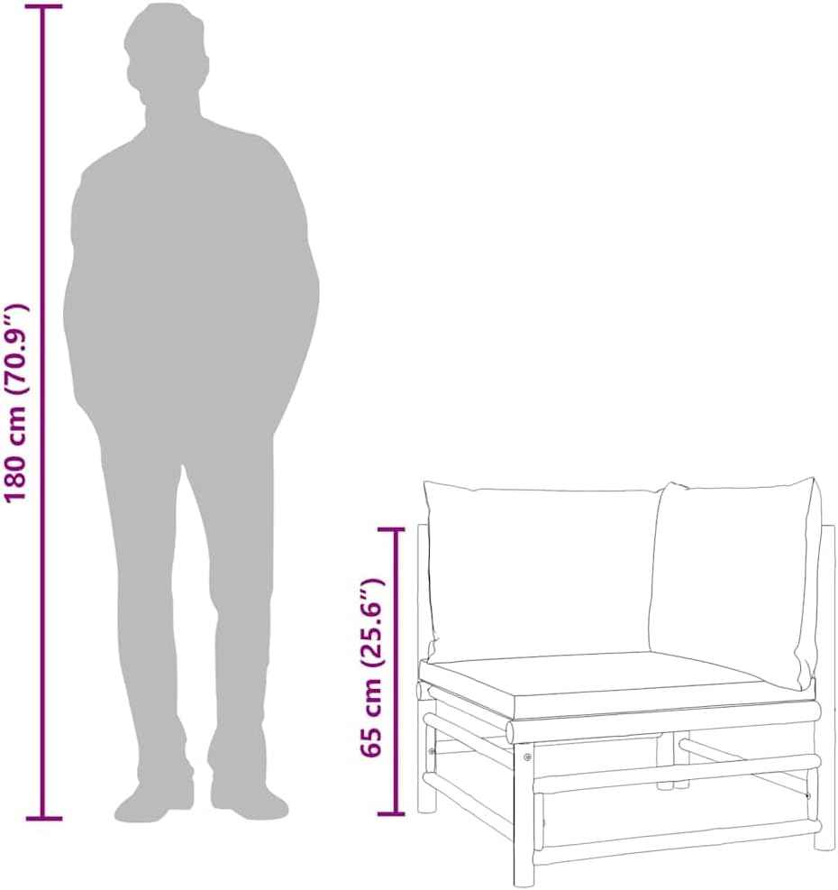 vidaXL Garten-Ecksofa mit Hellgrauen Kissen Bambus Ecksofa Hellgrau, Ecksofa Hellgrau