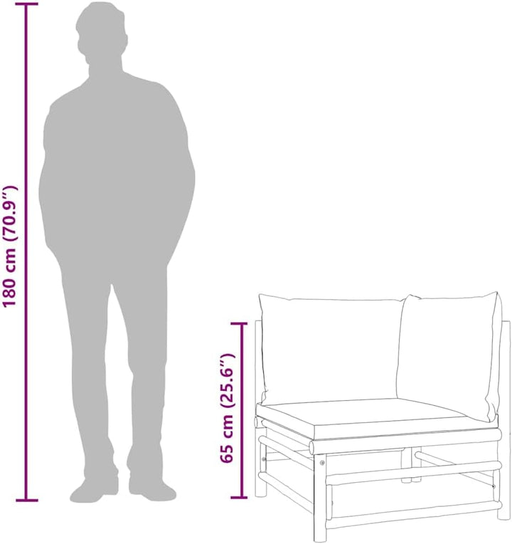 vidaXL Garten-Ecksofa mit Hellgrauen Kissen Bambus Ecksofa Hellgrau, Ecksofa Hellgrau