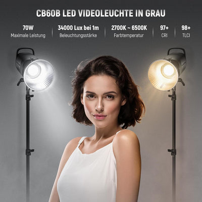 NEEWER CB60B 70W LED Videoleuchte Studiolicht 2,4G/APP Steuerung,COB Bi-Color Studio Dauerlicht 2700