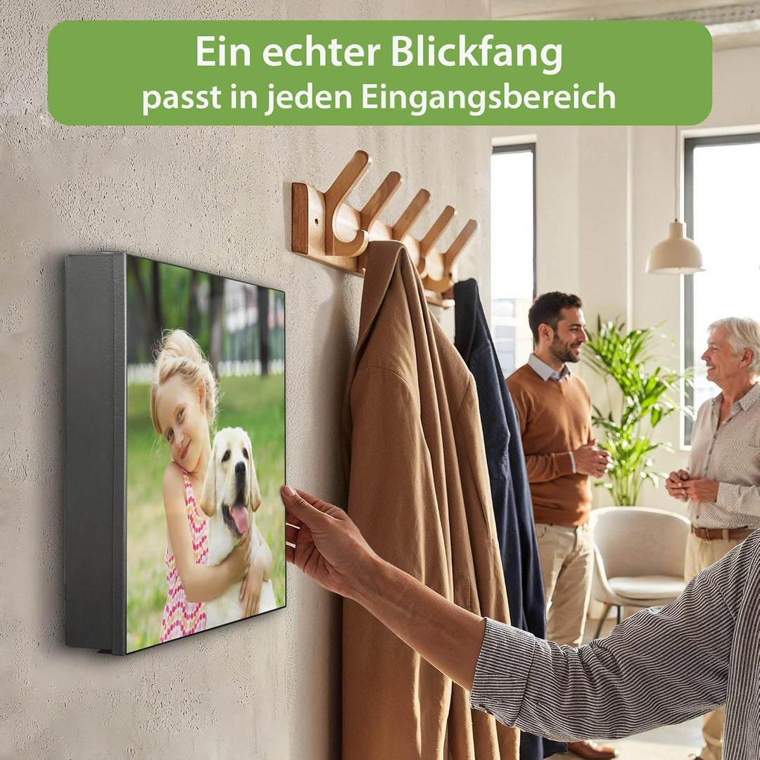 banjado® Grosser Schlüsselkasten Glas/Schlüsselbox 30cm x 30cm mit 50 Haken - Motiv Wunschmotiv/Schl