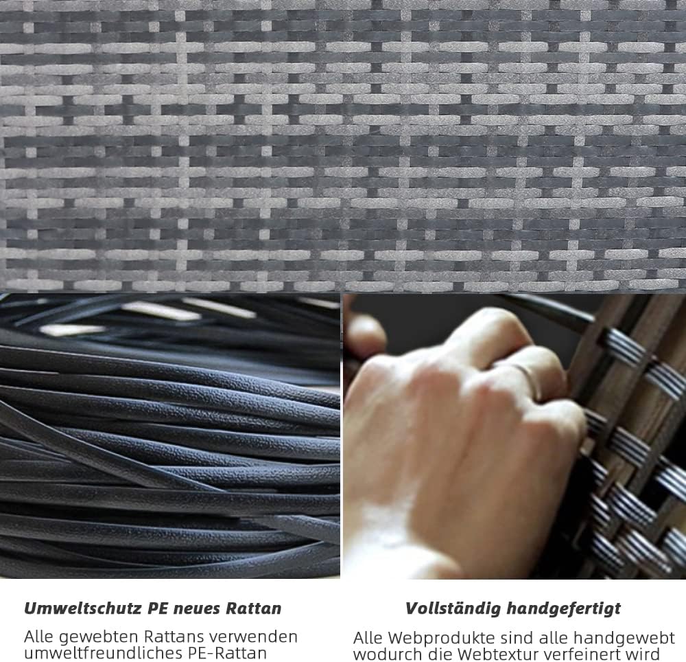 Mingone Hocker Rattan Outdoor mit Kissen Rattansofa Gartenmöbel-Set Sitzhocker Gartensofa für Terras