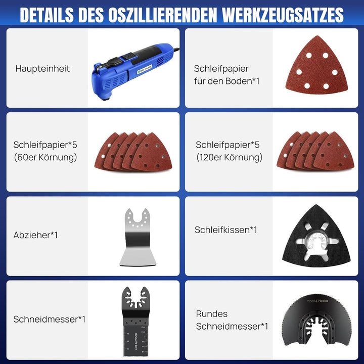 Multifunktionswerkzeuge 280W Oszillierende, 3°Oszillationswinkel, 1StüCk Halbkreis-Schleifplatte, 10