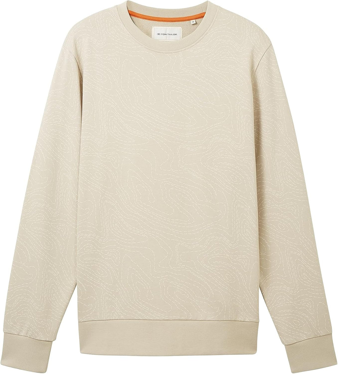 TOM TAILOR Herren Basic Sweatshirt mit Allover-Print S 32453-beige Alfalfa Line Design, S 32453-beig