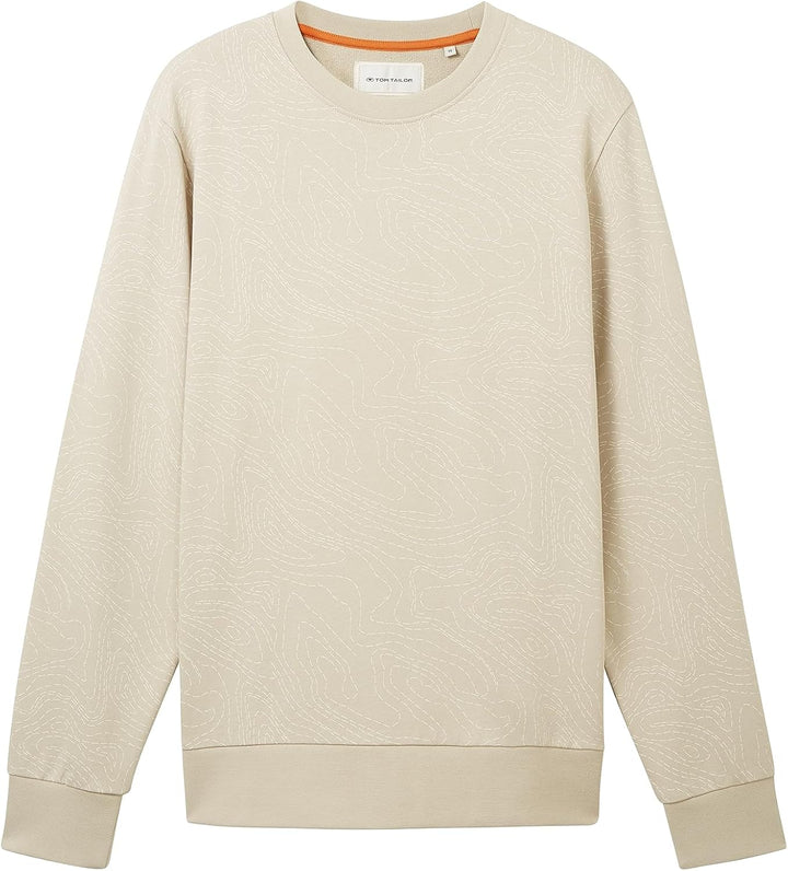 TOM TAILOR Herren Basic Sweatshirt mit Allover-Print S 32453-beige Alfalfa Line Design, S 32453-beig