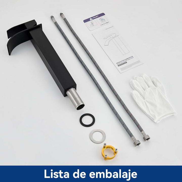 CECIPA Wasserhahn Bad Schwarz Hoch, Waschtischarmatur Wasserfall, Armatur Badezimmer Edelstahl, Wasc