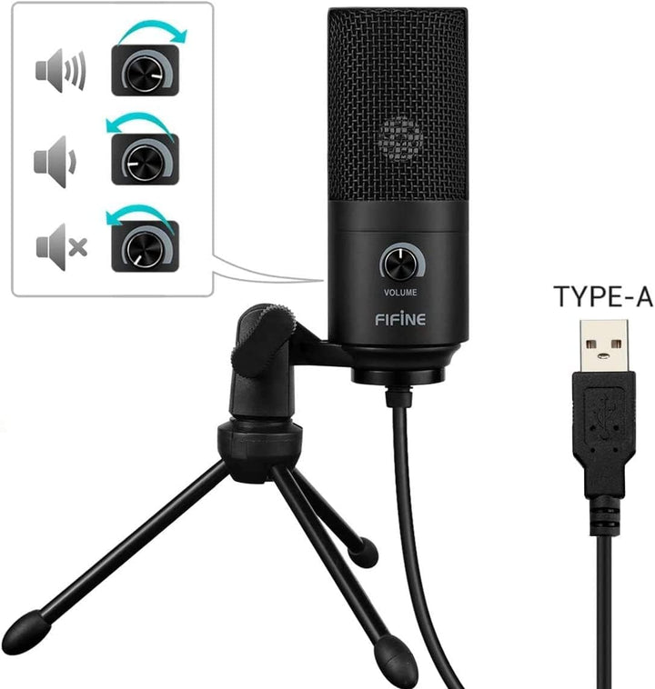 FIFINE USB Mikrofon, PC Kondensator Mikrofone mit Ständer, Studioqualität Aufnahme Microphone USB fü