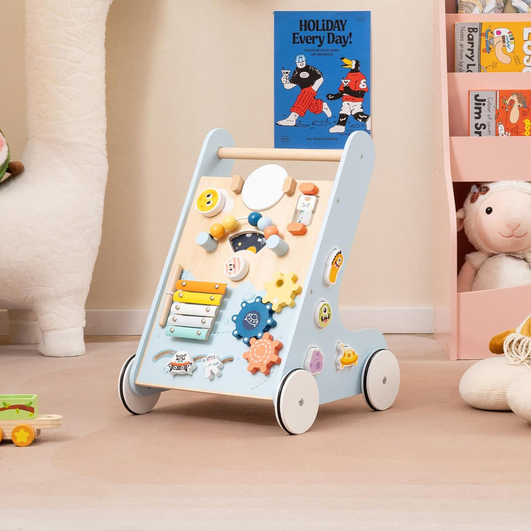 COSTWAY Lauflernwagen Holz, Baby Lauflernhilfe zum Schieben und Ziehen, Montessori Laufspielzeug mit