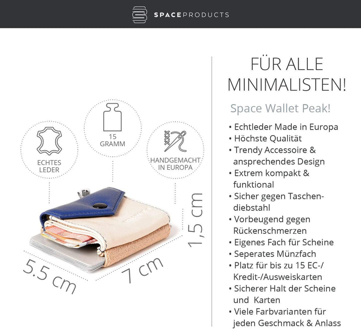 Space Products ® Mini Geldbörse zweifarbig I Sehr kleines Echtleder Wallet/Portemonnaie mit Münzfach