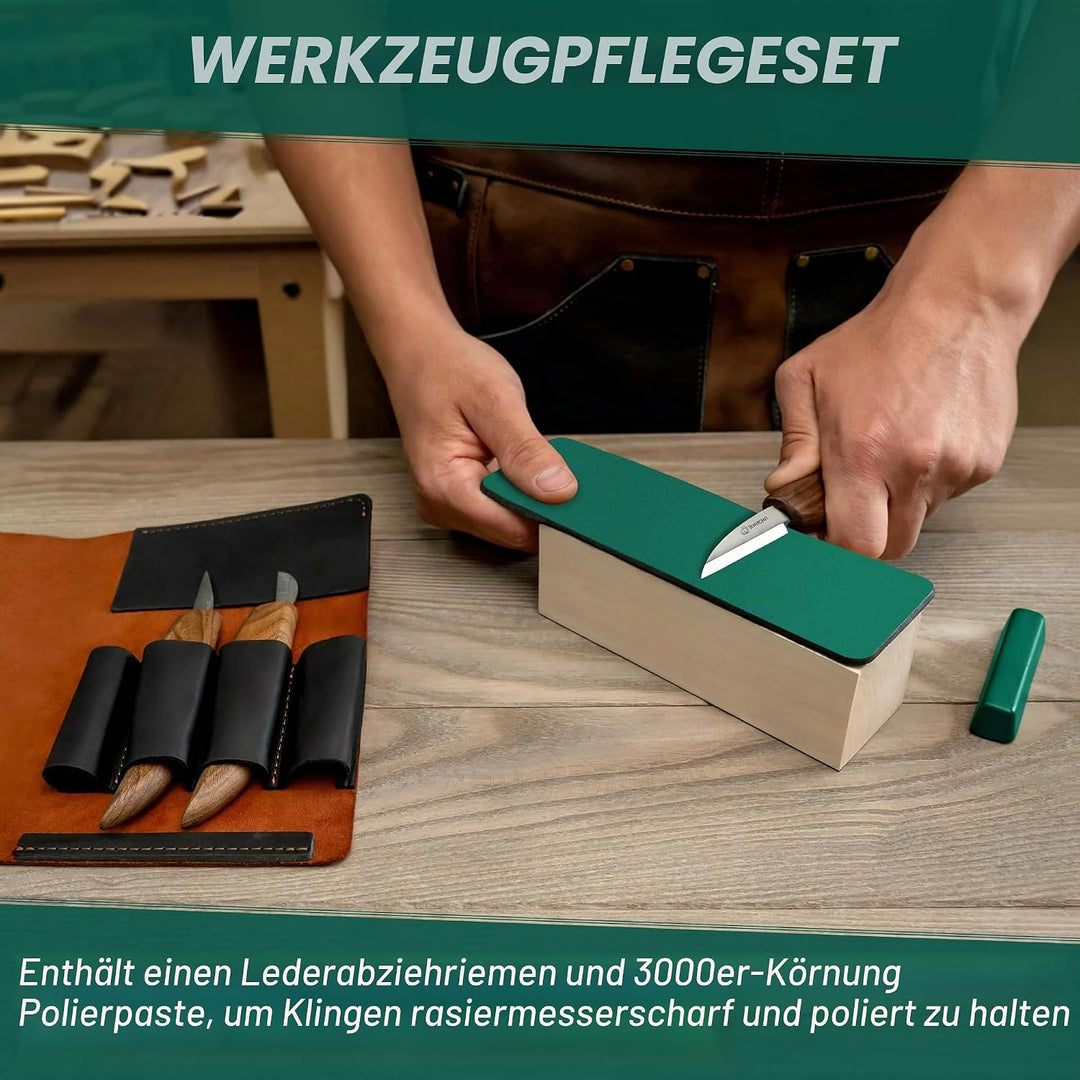 BeaverCraft Deluxe S15X Holzschnitzmesser-Set mit Ledertasche – Holzschnitz-Set Premium-Holzschnitzw