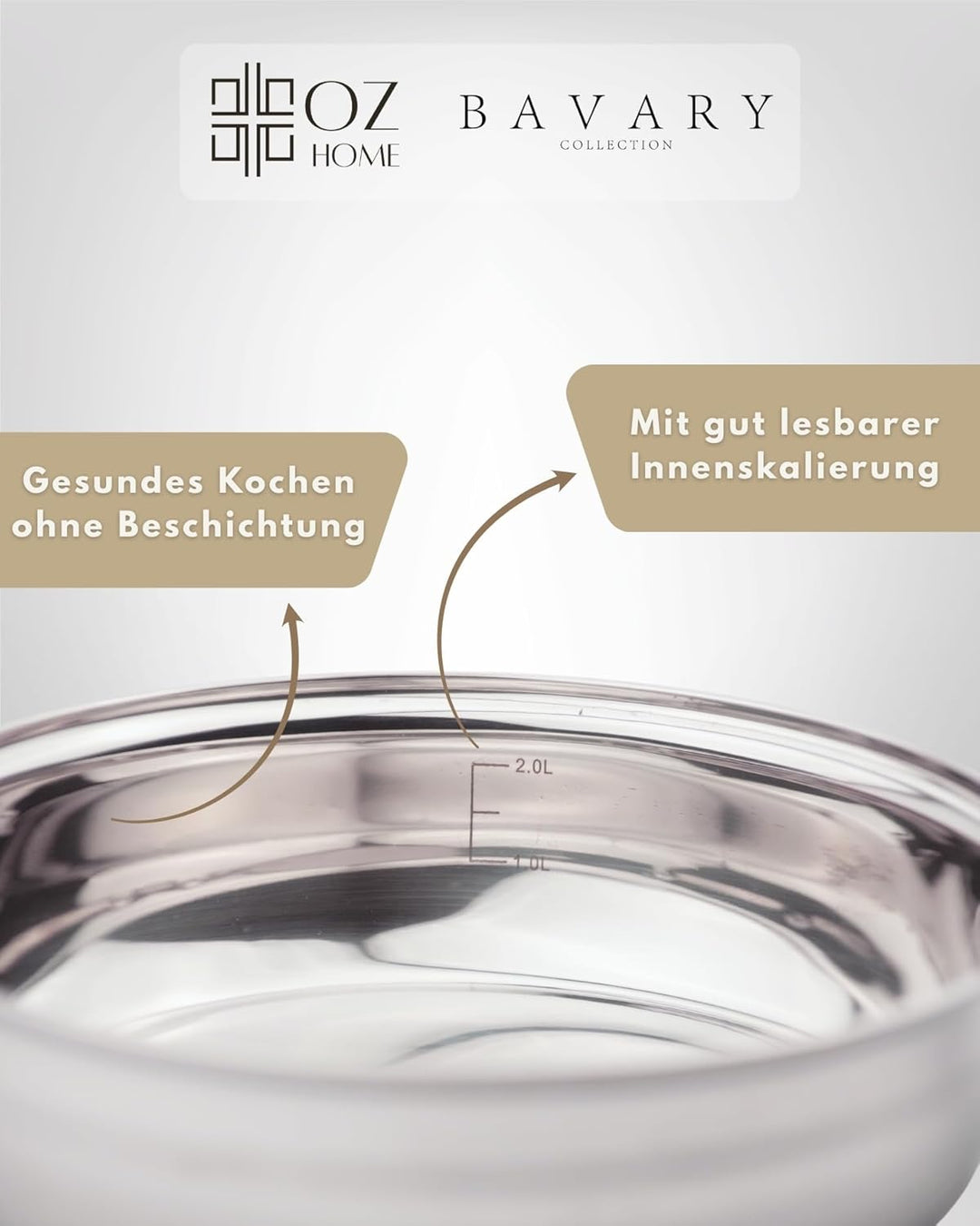 BAVARY Topfset, 8-teilig – 18/10 Edelstahl-Kochtopfset mit Glasdeckeln – Supercapsule-Boden – geeign