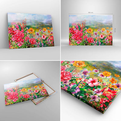 Bilder auf Leinwand 100x70cm Leinwandbild mit Rahmen blume sommer natur Gross Wanddeko Bild Schlafzi