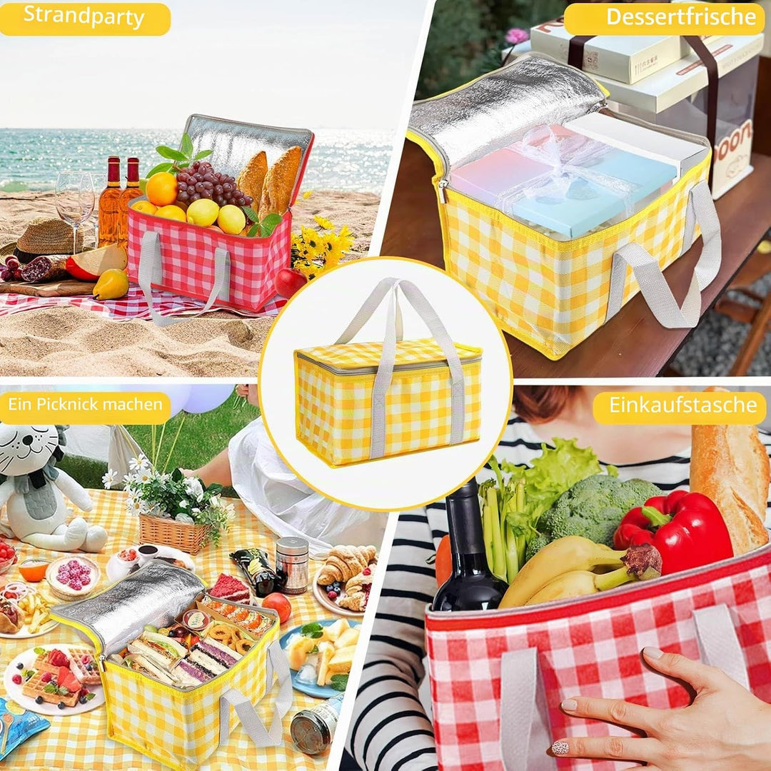Huakaile Isolierte Picknickkörbe, 35 x 20 x 20 cm, mit Picknickdecke, 180 x 180 cm, tragbare, wasser