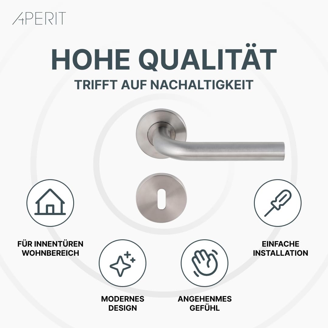 Aperit Türgriff: Edelstahl Türklinke mit Bunbart Rosetten - Drückergarnitur für Innentüren - L-Model