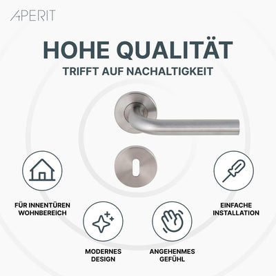 Aperit Türgriff: Edelstahl Türklinke mit Bunbart Rosetten - Drückergarnitur für Innentüren - L-Model