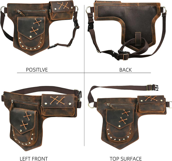 Herren Canvas + Leder Motorrad Reiten Tasche Beinbeutel Beintasche Aussenbeintasche Hüfttasche Drop