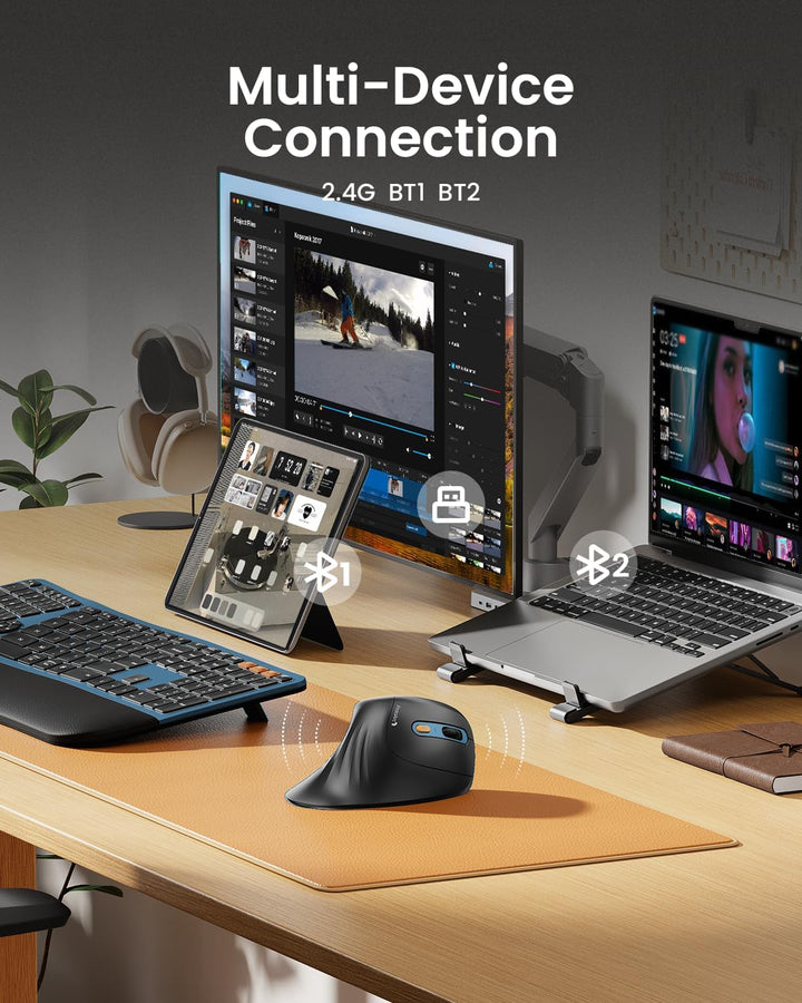 ProtoArc EM11 NL Ergonomische Vertikale Maus, Kabellos Aufladbar Mouse mit 3 Gerät (Bluetooth+Blueto