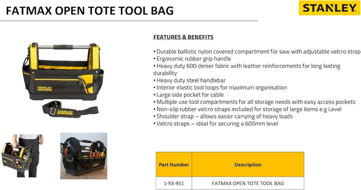Stanley FatMax Werkzeugtrage (Werkzeugtasche 48cm x 25cm x 33cm, 600 Denier Nylon, wasserdichter Kun