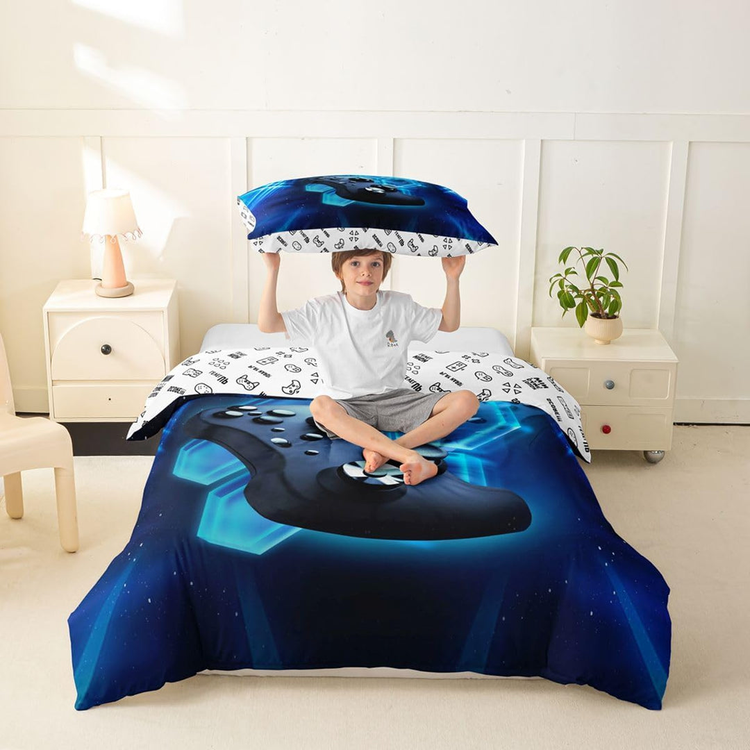 Homewish Spielen Bettwäsche-Set Jungen Teenager Spielzimmer Dekor Bettdecke Kinder Jugend Blau Gamep