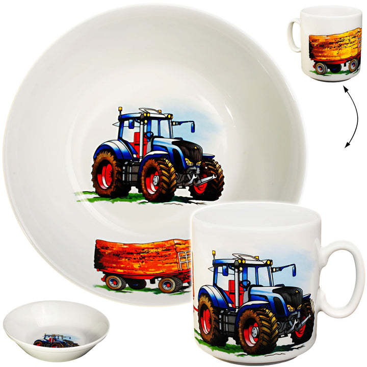 alles-meine.de GmbH 2 TLG. Set Tasse + hoher Teller/Suppenteller/Müslischale - Traktor - Trecker mit