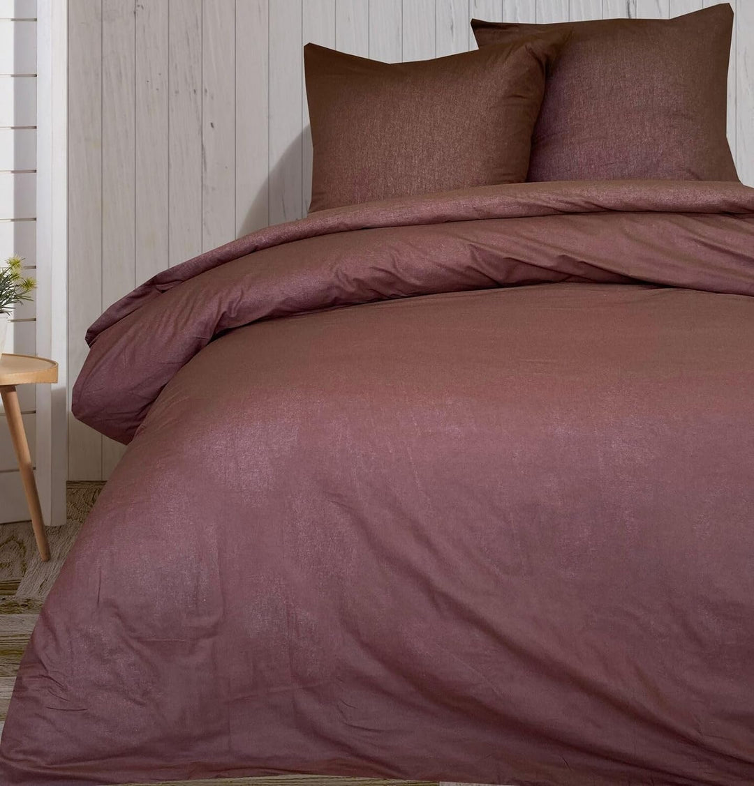 Visaggio Baumwolle Bettwäsche 220x240 cm Einfarbige Bettbezug Garnitur Schlafzimmer Set Braun 240 x