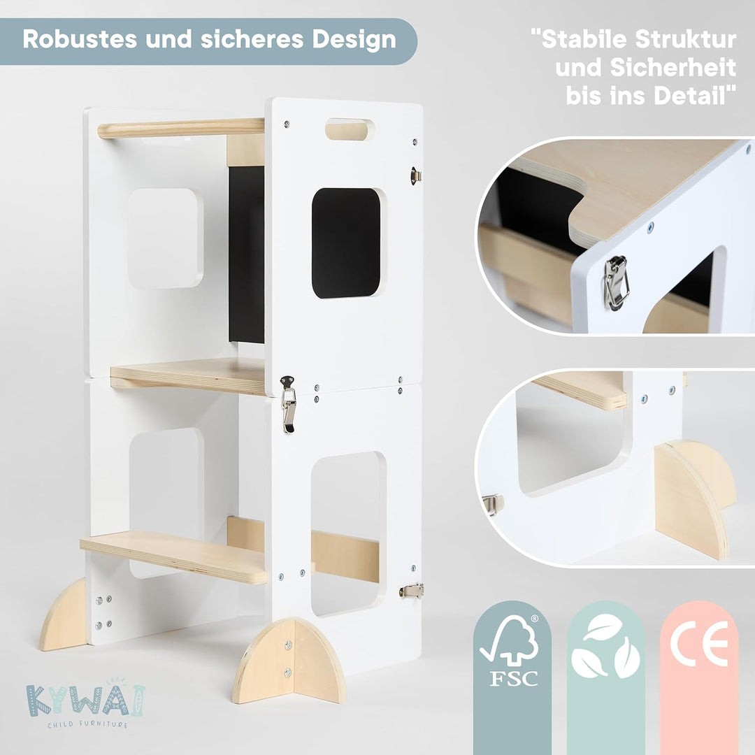 Lernturm ab 1 Jahr – Lernturm Klappbar 3 in 1 mit Tafel – Learning Tower für Kinder – Faltbar mit Si