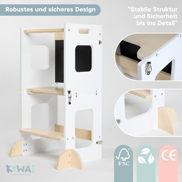 Lernturm ab 1 Jahr – Lernturm Klappbar 3 in 1 mit Tafel – Learning Tower für Kinder – Faltbar mit Si