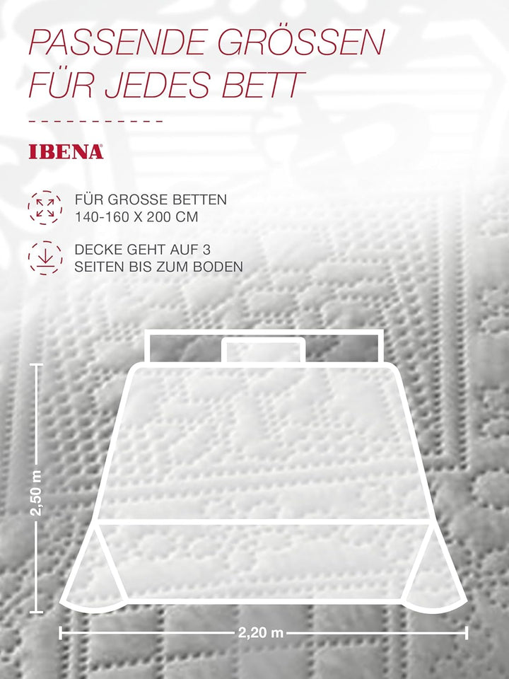 Ibena Nancy Tagesdecke 220x250 cm - modernes Muster, maschinenwaschbar, einfarbiger Bettüberwurf hel