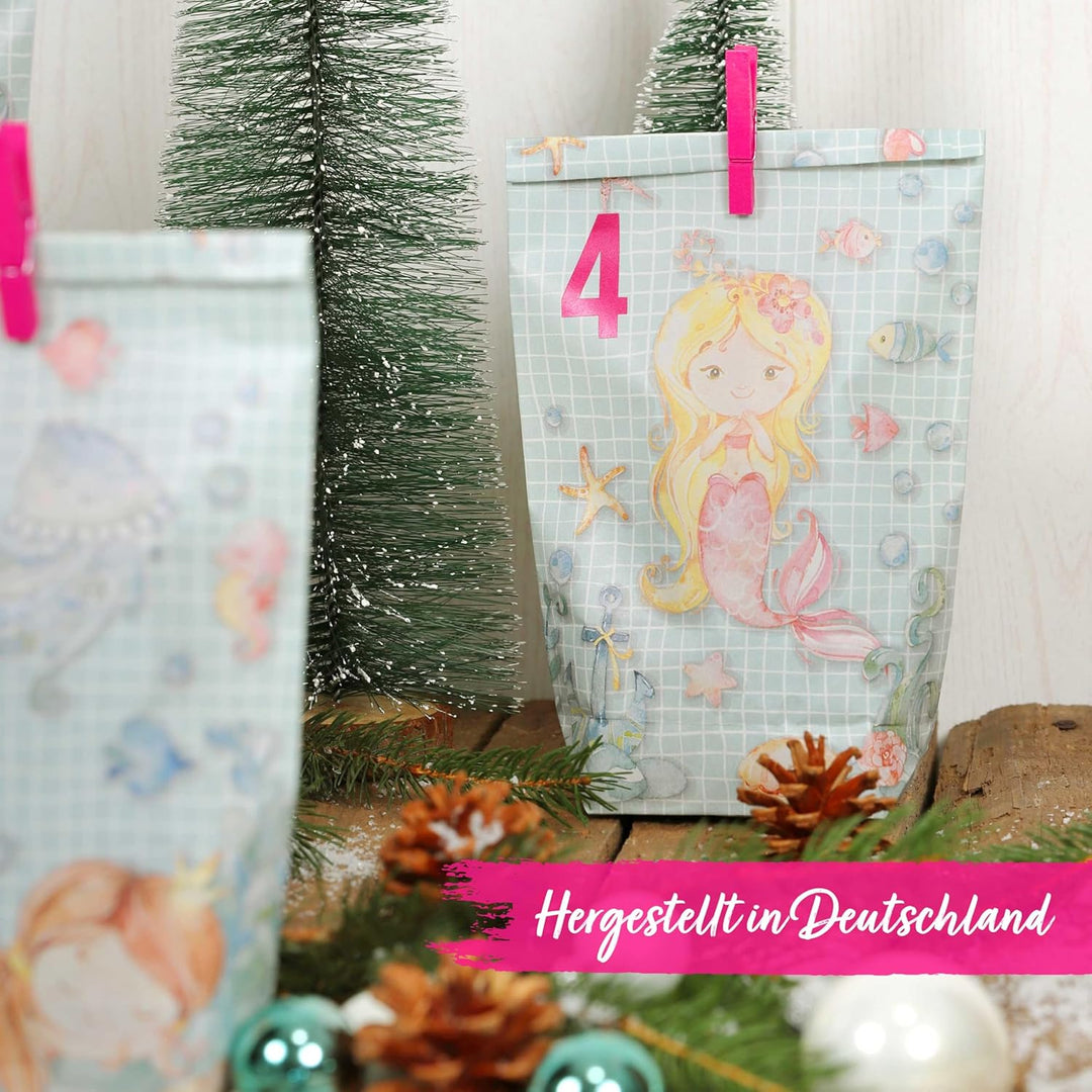 Papierdrachen Extravaganter Adventskalender zum Befüllen - mit 24 türkis bedruckten Geschenktüten un