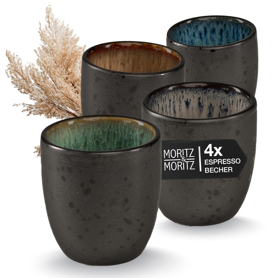 Moritz & Moritz SOLID Espressobecher 4er Pack - Steingut Espresso Tassen 70 ml im Set - Reaktives De