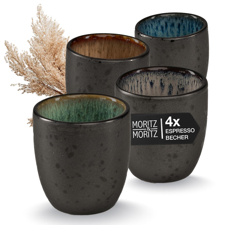 Moritz & Moritz SOLID Espressobecher 4er Pack - Steingut Espresso Tassen 70 ml im Set - Reaktives De