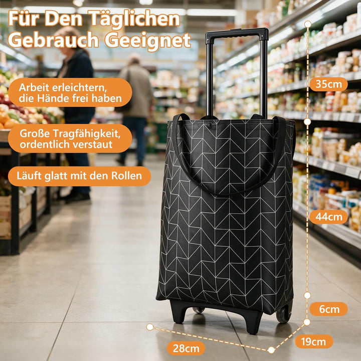 2-in-1 Einkaufstrolley Klappbar, Einkaufstrolley klappbar Abnehmbare Tasche 23 L, Grosse Einkaufstas