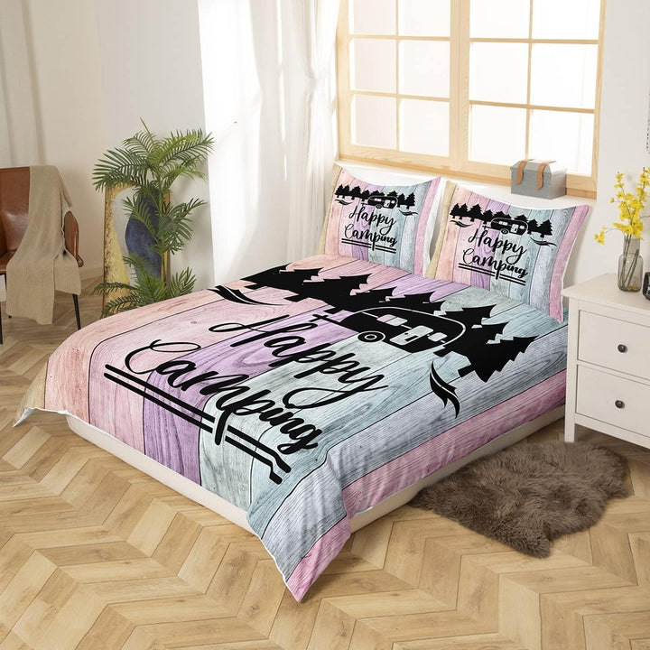 Happy Camping Bettbezug, 2-teilig 135 x 200 cm für Jungen Kinder Teenager Erwachsene Camper-Bettwäsc