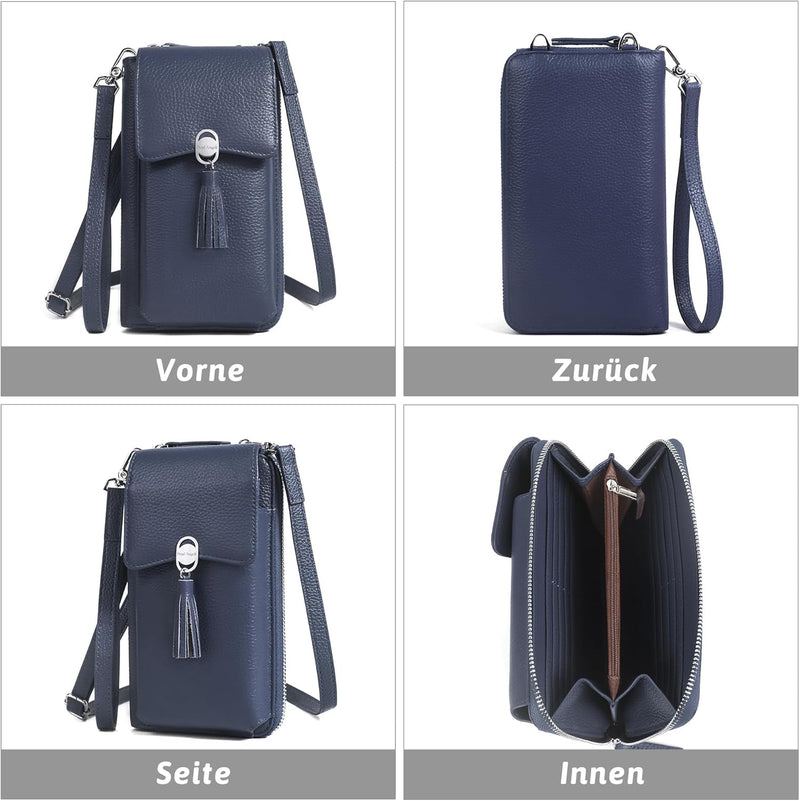 Pearl Angeli Weiches Echtes Leder Handy Umhängetasche - Handytasche Geldbörse Damen RFID Schutz klei