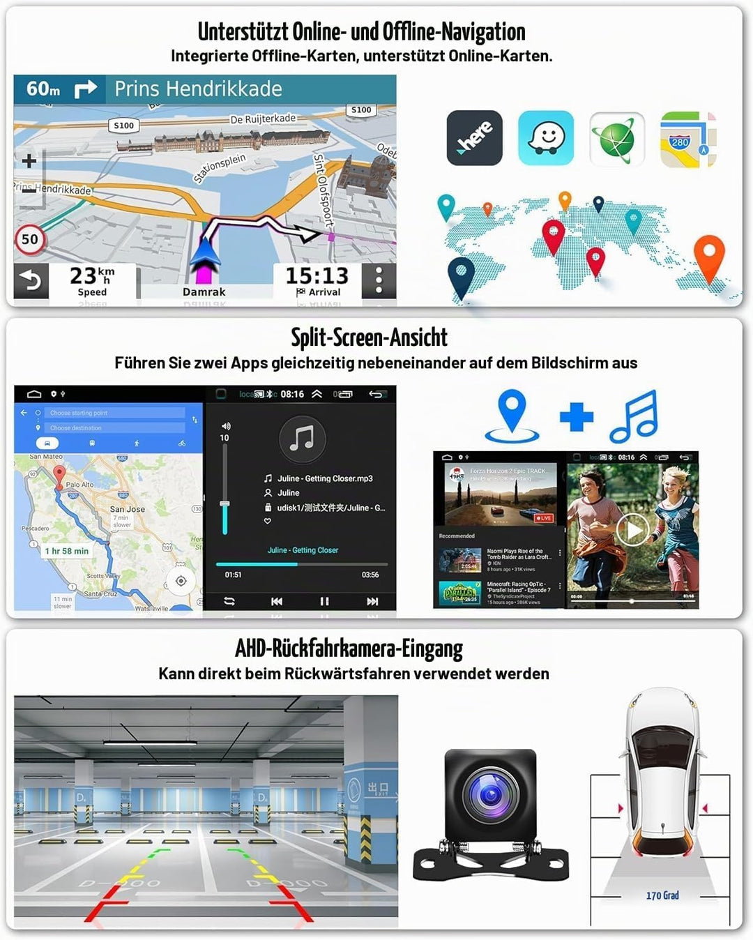 Hikity 2G+64G Android 15 Autoradio mit Dashcam Wireless Carplay Android Auto für VW Golf 6 Golf 5 Po