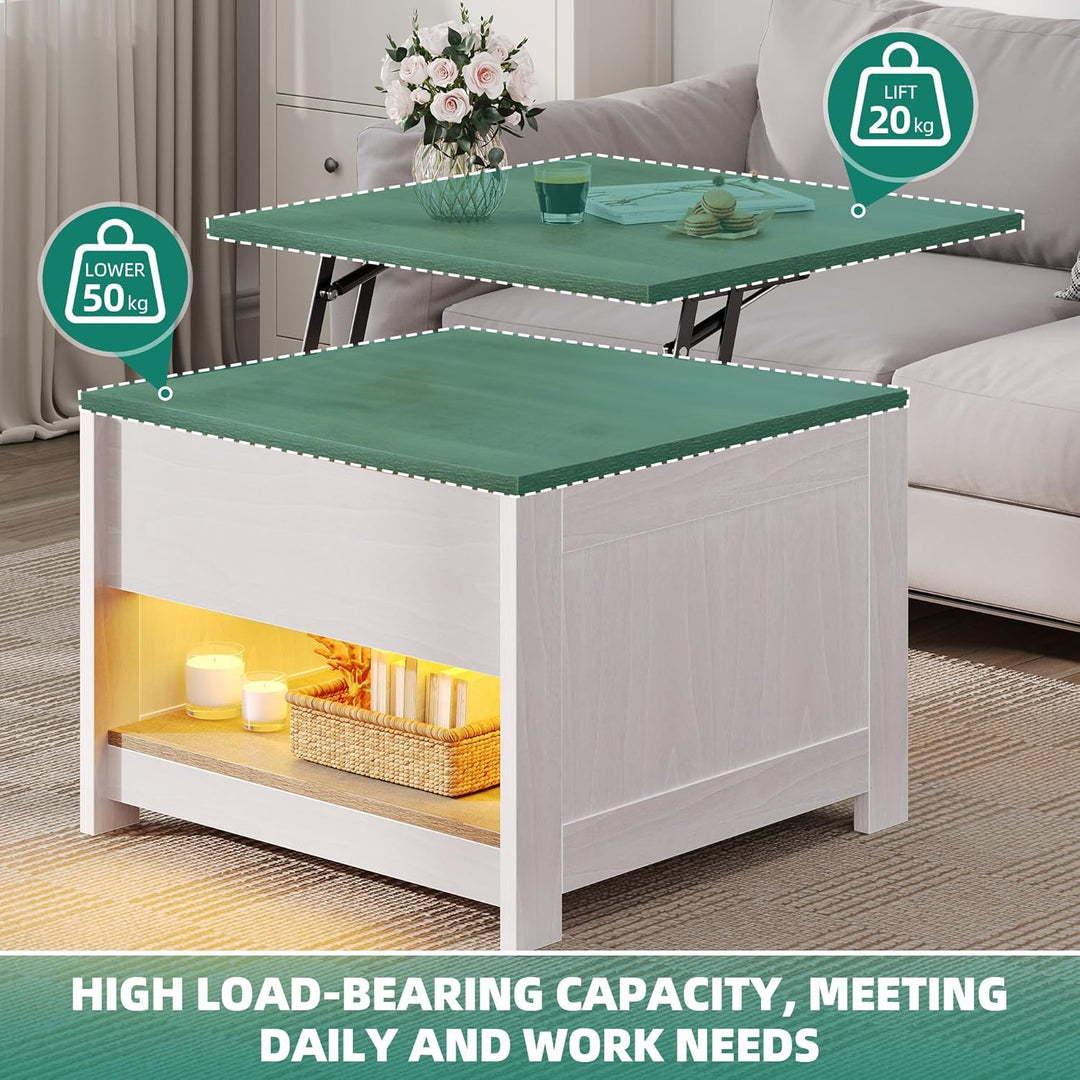 YITAHOME Couchtisch mit Hebeplatte, Quadratisch Couchtisch Höhenverstellbar, Wohnzimmertisch Modern