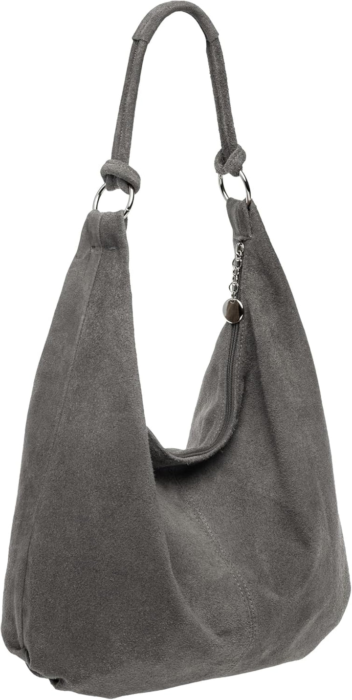 Caspar TL617 grosse Damen Vintage Veloursleder Tasche Dunkelgrau, Dunkelgrau