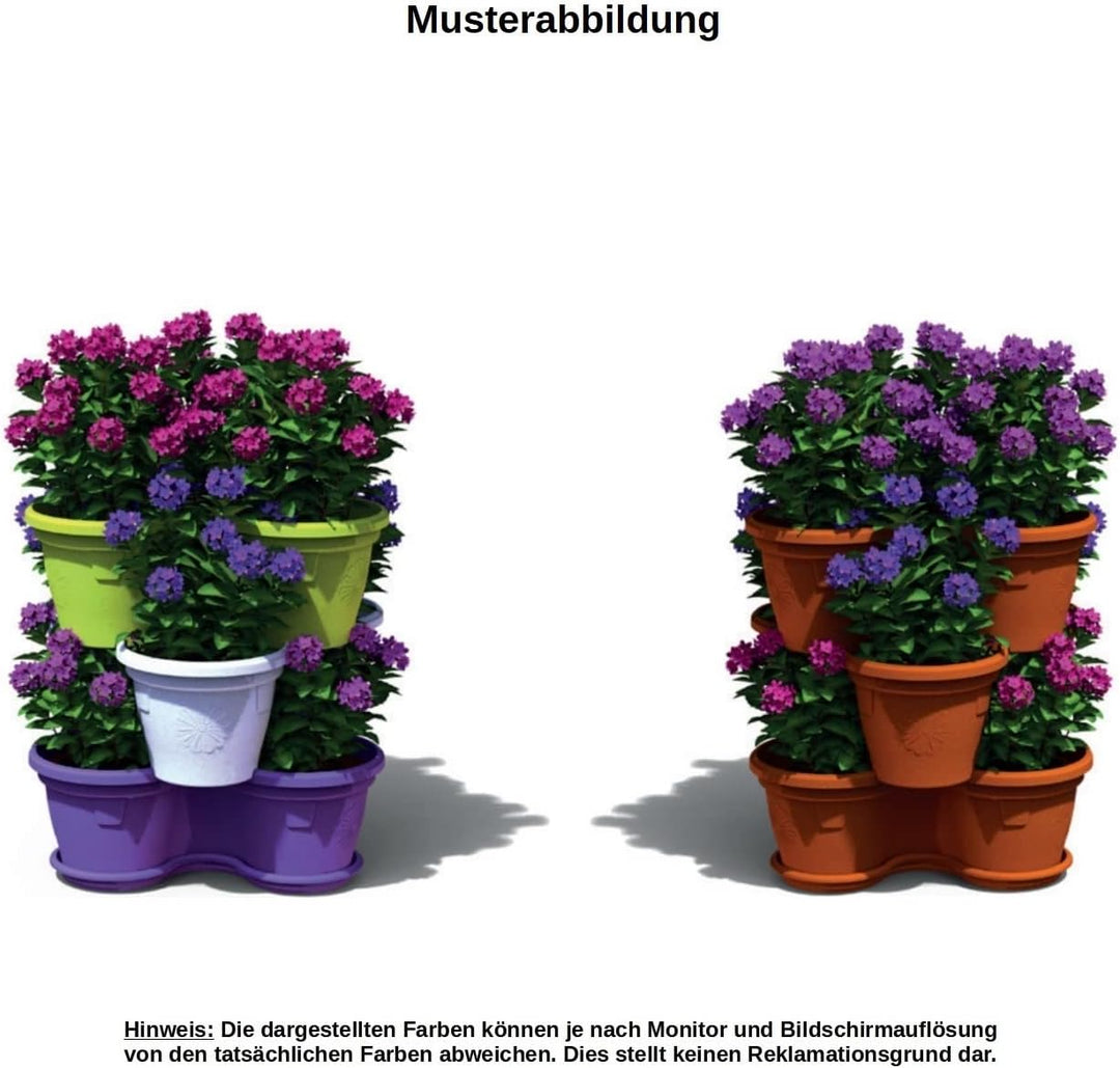 Gariella 4X Blumentopf Säulentopf Pflanzturm Hochbeet Pflanztopf-Kübel mit Untersetzer stapelbar bru