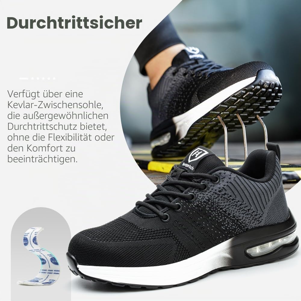 Nasogetch Sicherheitsschuhe Damen Herren Stahlkappenschuhe Arbeitsschuhe Sportlich Atmungsaktiv 36 E