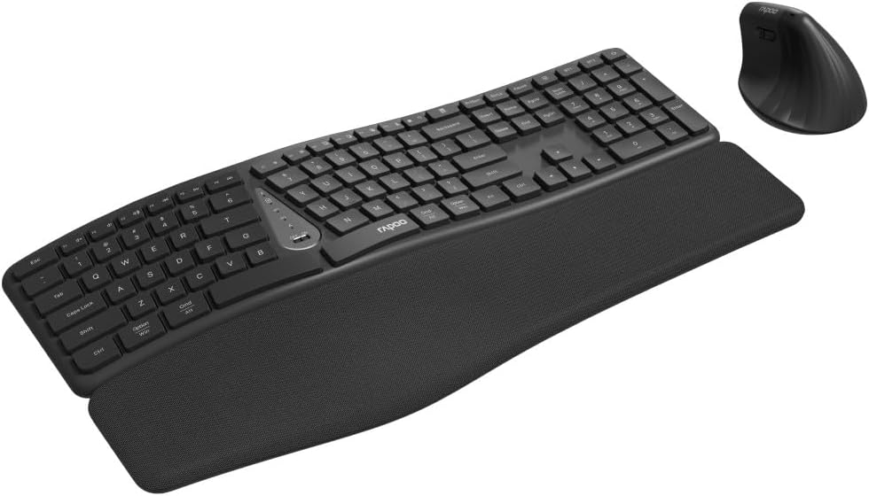 Rapoo Ergonomische Tastatur mit Maus Kabellos 8810ME QWERTZ Ergonomisches Tastatur und Vertikalmaus