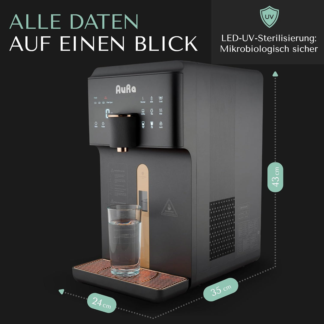 AuRa Osmoseanlage Trinkwasser [Ohne Tank] - Platzsparender Wasserfilter für reines Wasser, Heisswass
