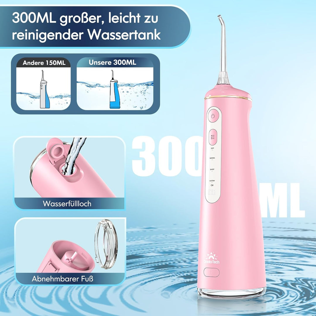 Munddusche Kabellos, Water Flosser for Teeth Mit 4 Modi & 8 Anpassbaren Stufen 7 Düsen 300ML Tank Mu