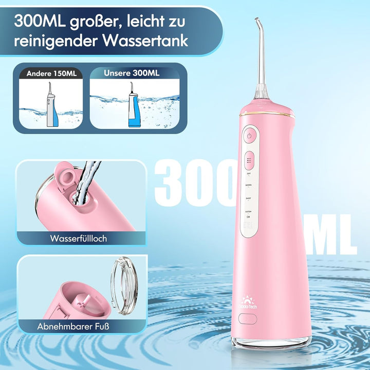 Munddusche Kabellos, Water Flosser for Teeth Mit 4 Modi & 8 Anpassbaren Stufen 7 Düsen 300ML Tank Mu