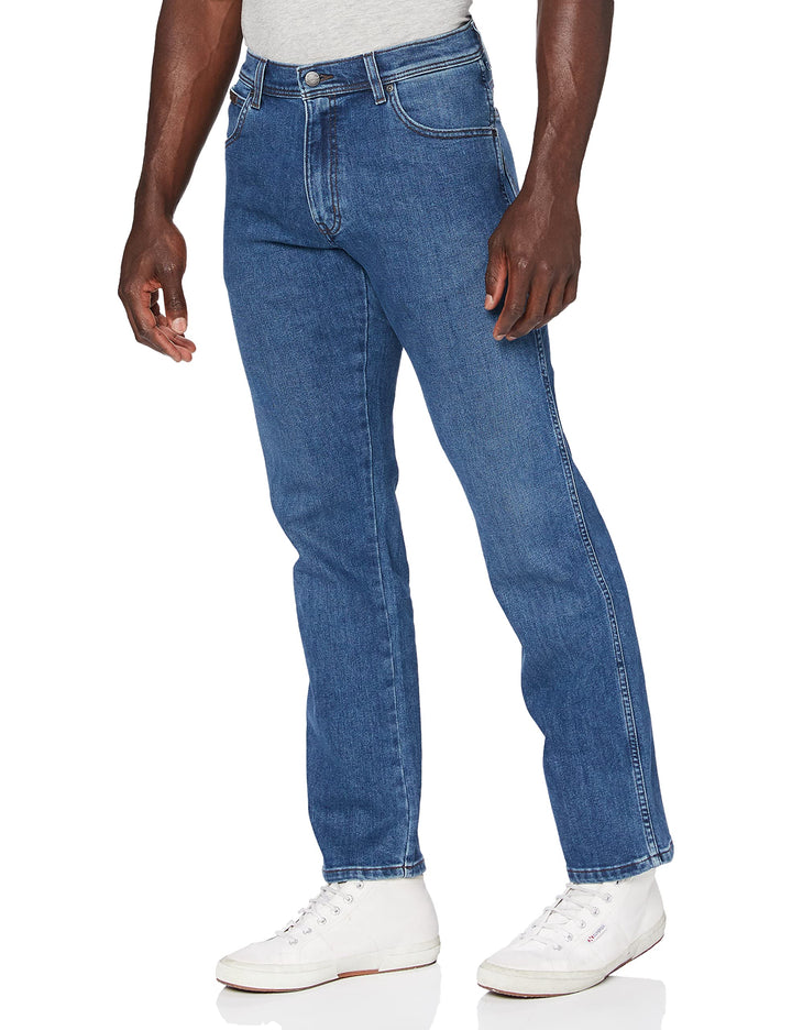 Wrangler Herren Jeans Texas - Regular Fit - Blau - Rustic W29-W50 Stretch 34W / 34L Blau (Easy Brush