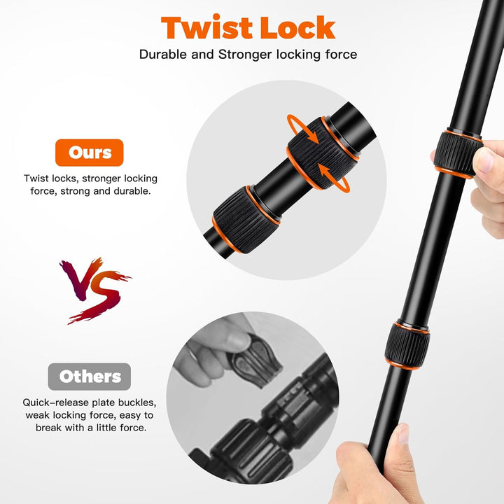 VICTIV 203 cm Kamera Stativ für Canon Nikon Sony Spiegelreflexkamera aus Aluminium, Reisestativ Foto