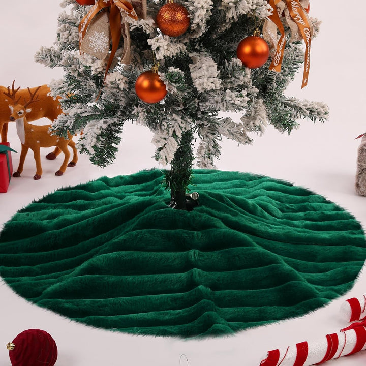 KONVINIT Weihnachtsbaumdecke Grün Luxus Kunstfell Round Christbaumdecke Weihnachtsbaumrock Weihnacht