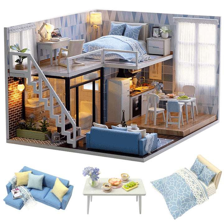 CUTEROOM DIY Miniatur Puppenhaus mit Möbeln,DIY hölzernes Schaalmodel-Kit mit Musik-Bewegung und LED