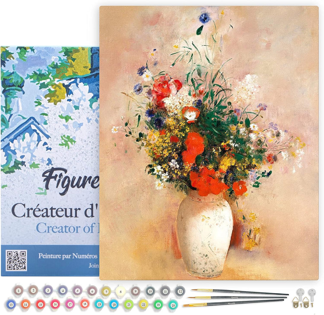 Figured'Art Malen Nach Zahlen Erwachsene Mit Rahmen Vase mit Blumen - Odilon Redon - Paint by Number