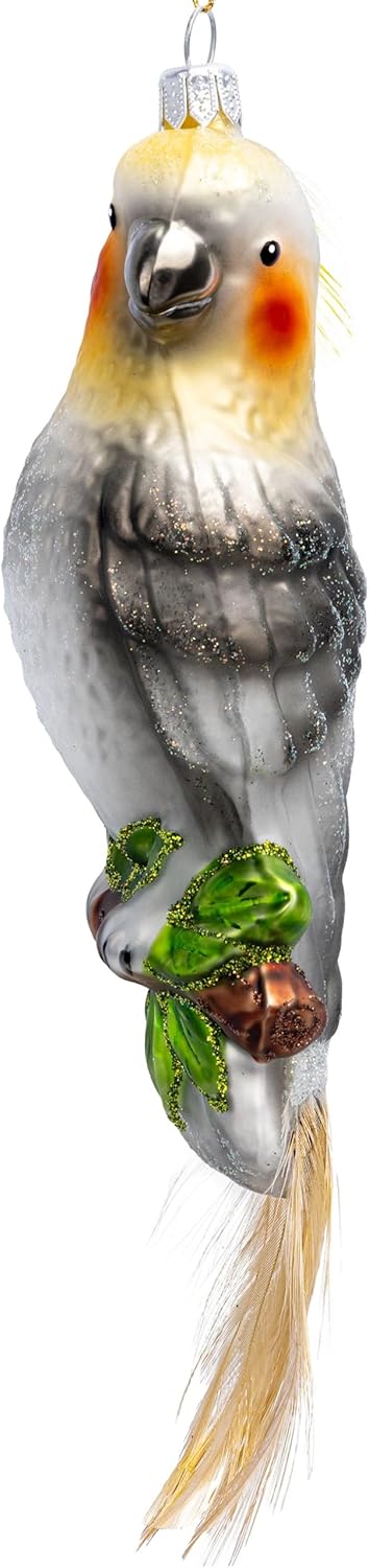 SIKORA Nymphensittich (grau) besondere Weihnachtskugel Glas Christbaumschmuck Deko Figur Weihnachten